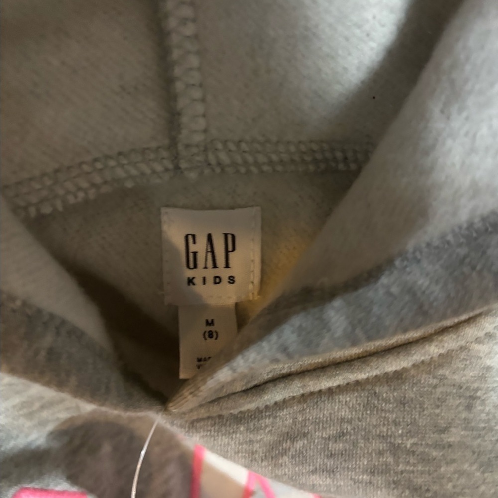 Girls Medium M GAP Embroidered Grey Pink Zip Hooded Sweater sweatshirt new - Picture 5 of 6